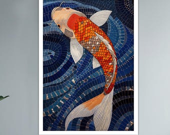 カラフルな鯉の池のキャンバス、大きな壁アート - Etsy 日本