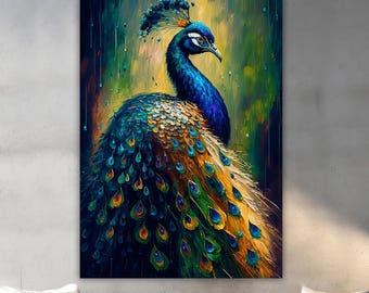 Peacock Canvas Painting, Blue Peacock Wall Painting, Mythology Home Decor, Modern Artwork, Wall Art, Gift, Ready to Hang Canvas Painting