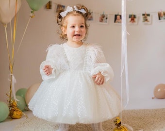 Robe blanche pour bébé fille, 1er anniversaire, tenue d'anniversaire fille, robe de demoiselle d'honneur, robe de premier anniversaire, anniversaire de tout-petit
