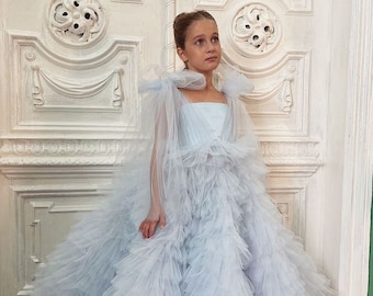 Robe de demoiselle d'honneur bleu clair, robe de demoiselle d'honneur en tulle, robe de demoiselle d'honneur junior, robe de mariée pour bébé, robe de bal pour tout-petit