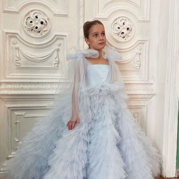 Robe de demoiselle d'honneur bleu clair, robe de demoiselle d'honneur en tulle, robe de demoiselle d'honneur junior, robe de mariée pour bébé, robe de bal pour tout-petit