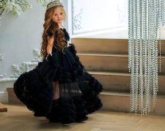 Vestido de niña de flores, vestido de flores negro, vestido de niña de encaje, vestido de flores de tul, vestidos de niña tutú, vestido de niño pequeño, vestido de princesa