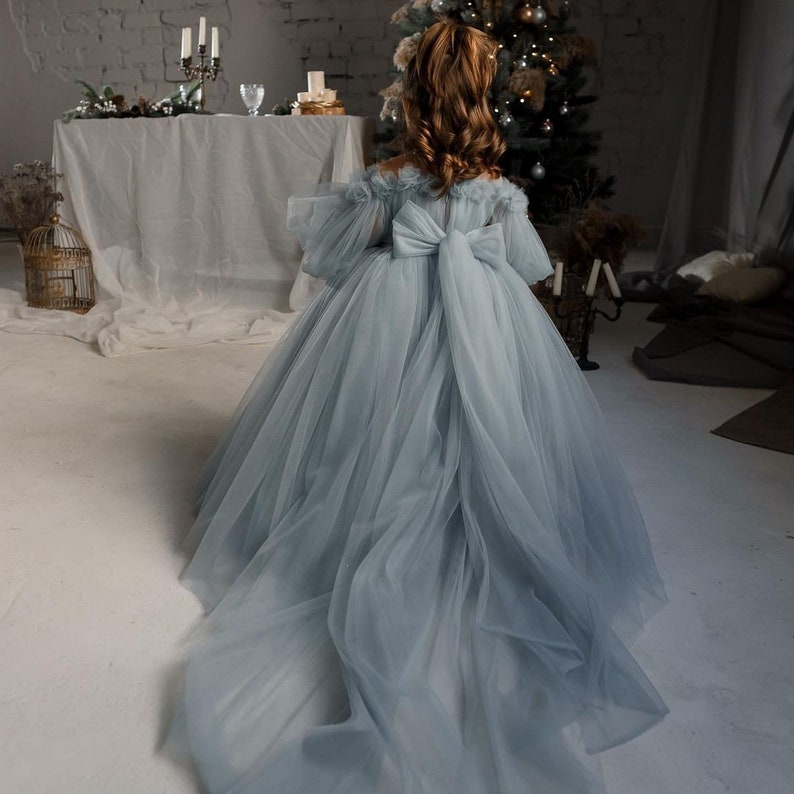 Robe de demoiselle d'honneur bleu clair, robe de demoiselle d'honneur en tulle, robe de bal pour tout-petit, robe de demoiselle d'honneur junior, robe de mariée pour bébé image 3