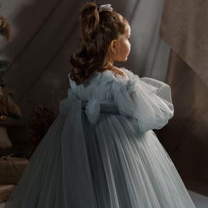 Robe de demoiselle d'honneur bleu clair, robe de demoiselle d'honneur en tulle, robe de bal pour tout-petit, robe de demoiselle d'honneur junior, robe de mariée pour bébé image 4