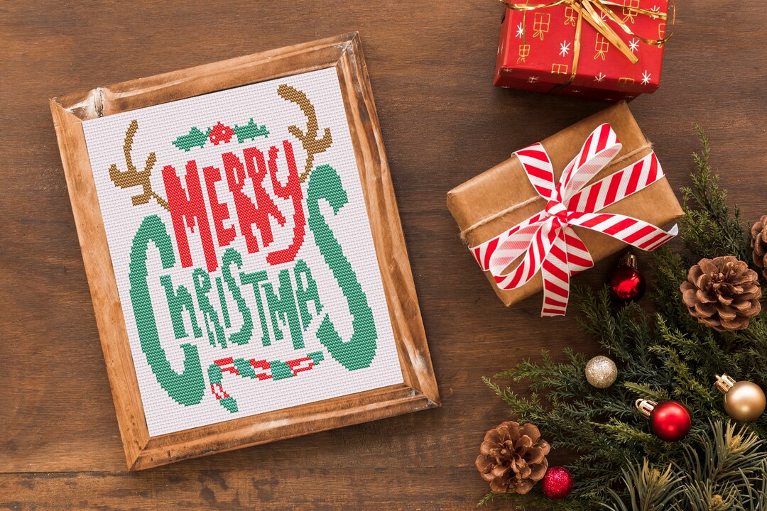 Merry Christmas Cross Stitch Pattern - Etsy