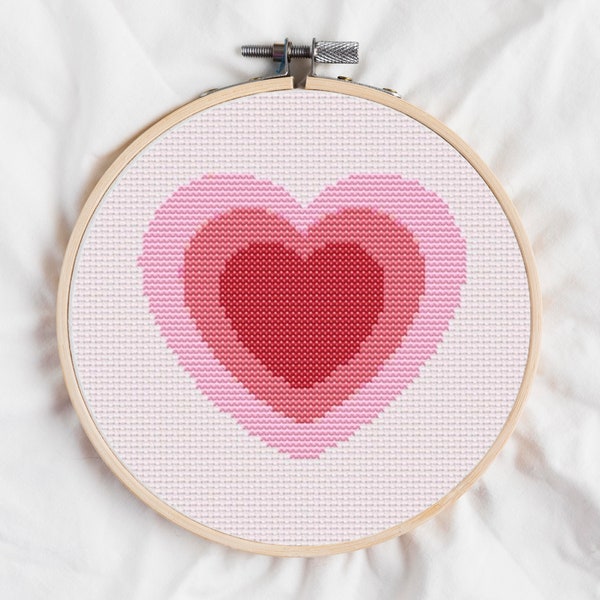 Simple Heart Cross Stitch Pattern, Modern Cross Stitch, Instant Download Pdf, Pink Heart Easy Cross Stitch, Cross Stitch Chart, Mother's Day