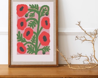 Poppies Cross Stitch Pattern, Floral Cross Stitch, Mother's Day Gift Idea, Mother's Day Embroidery Pattern, Modern Cross Stitch