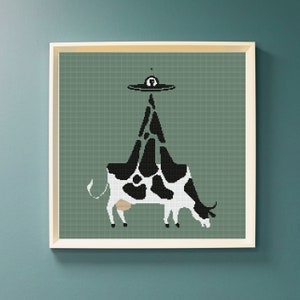 UFO Abduction Cross Stitch Pattern, Cow Cross Stitch, Funny Cross Stitch, Alien Stitch Pattern, Modern Embroidery, Instant Download Pdf