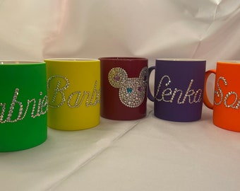 Taza con pedrería Taza con cristales Taza personalizada Taza con incrustaciones de pedrería Taza personalizada Taza de café personalizada Taza de pedrería