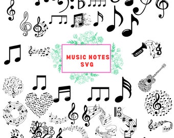 NOTES DE MUSIQUE SVG, Svg de Bundle de Notes de musique, Clipart de Notes de musique, Notes de musique couper des fichiers pour Cricut, vecteur de Notes de musique, Svg de note de guitare, mélomane