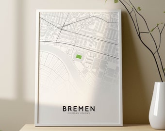 City map poster of Bremen with Weserstadion from SV Werder Bremen