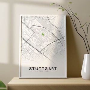 Poster della mappa della città di Stoccarda con lo stadio del VfB Stuttgart (mappa della città di Stoccarda)