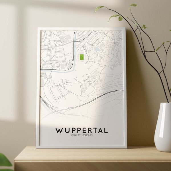 City map poster of Wuppertal with stadium at the zoo | City map of Wuppertal