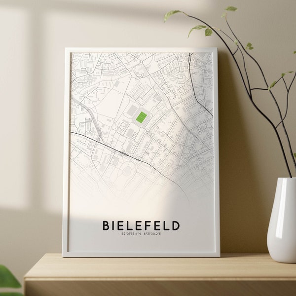 Affiche du plan de la ville de Bielefeld avec le stade Bielefelder Alm