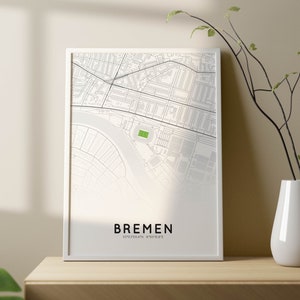 Affiche plan de la ville de Brême avec le Weserstadion du SV Werder Brême