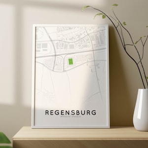 Stadtkarten-Poster von Regensburg mit Jahn-Stadion | Stadtplan Regensburg