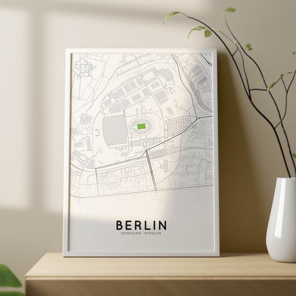 Stadtkarten-Poster von Berlin mit Olympiastadion von Hertha BSC | Stadtplan Berlin