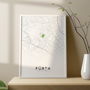 Cartaz do mapa da cidade de Fürth com Sportpark Ronhof Stadium | Mapa da cidade de Furth