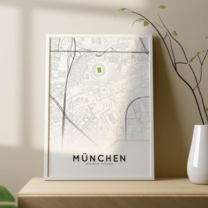 Póster con el mapa de la ciudad del Parque Olímpico de Múnich con estadio | Mapa de la ciudad de Múnich