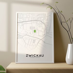 Stadtkarten-Poster von Zwickau mit GGZ ARENA Stadion | Stadtplan Zwickau