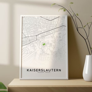 Stadsplattegrondposter van Kaiserslautern met plattegrond van het Fritz Walter Stadion uit 1. FC Kaiserslautern | Stadion kaart