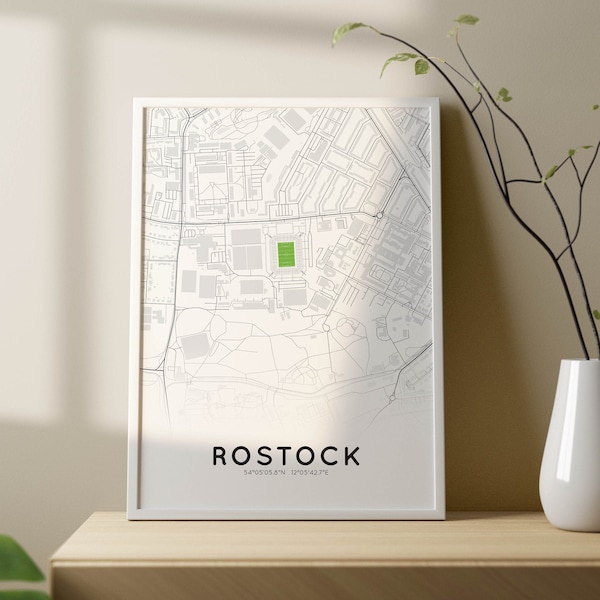 Stadtkarten-Poster von Rostock mit Ostseestadion | Stadion-Karte