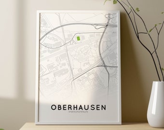 Stadtkarten-Poster von Oberhausen mit Stadion Niederrhein | Stadtplan Oberhausen