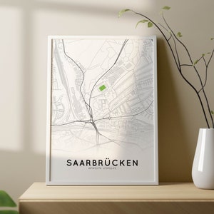 Stadtkarten-Poster von Saarbrücken mit Ludwigsparkstadion | Stadtplan Saarbrücken