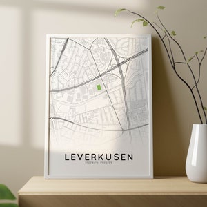 Stadtkarten-Poster von Leverkusen mit Grundriss der BayArena von Bayer Leverkusen | Stadion Karte