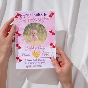 Carte d'invitation aquarelle 1er anniversaire de bébé, carte d'invitation électronique pour tout-petit, modèle de fête de bébé fille ou bébé garçon, fête de fille PNG, PDF