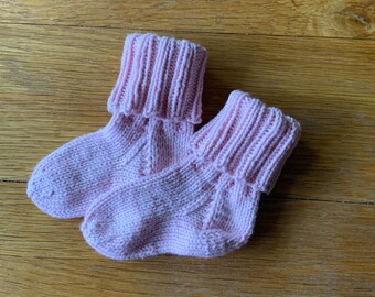 Cotton Baby socks light pink with extra long leg, handmade, knitted with cotton yarn, baby shower gift