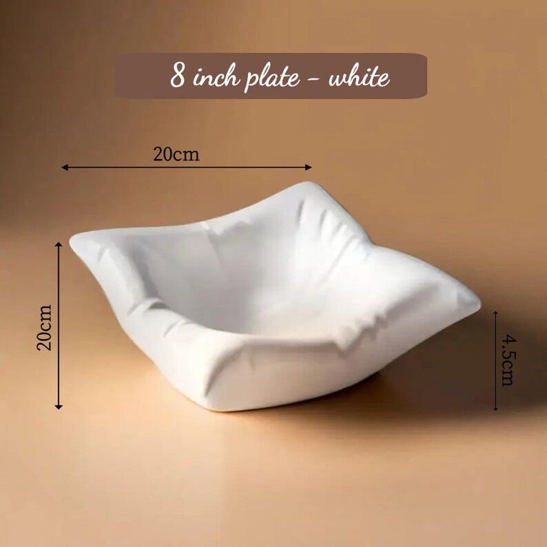 Contemporary Ceramic Serving Plate Textured Square Design 8-inch plate - white