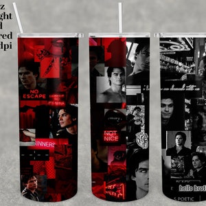 Damon Salvatore Tumbler 20 oz Skinny Stitch Tumbler Sublimation Designs, Full Tumbler Wrap, Digital Downloads Png image 1