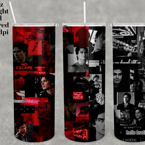 Damon Salvatore Tumbler 20 oz Skinny | Stitch | Tumbler Sublimation Designs, Full Tumbler Wrap, Digital Downloads| Png