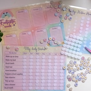 Planificador de día y semana para niñas en estilo arcoíris