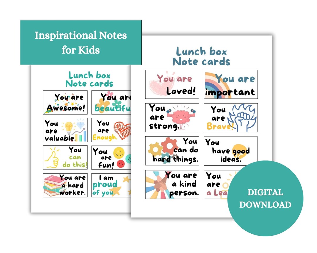 Kids Inspirational Quote Card Printable, Kid Lunch Box Cards, Teacher ...