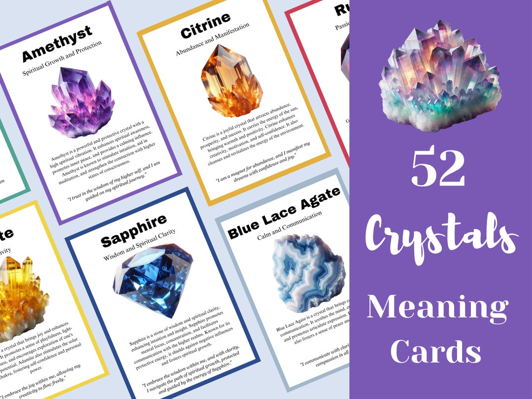 52 Editable Crystal Meaning Cards, Crystal Themed Cards, Gemstone ...