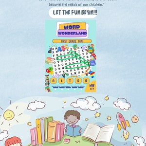 50 Word Wonderland 1st Grade Fun for Kids ages 6-7 , Word Search , Printable Word Search PDF,  Homeschool Learning, Digital Download