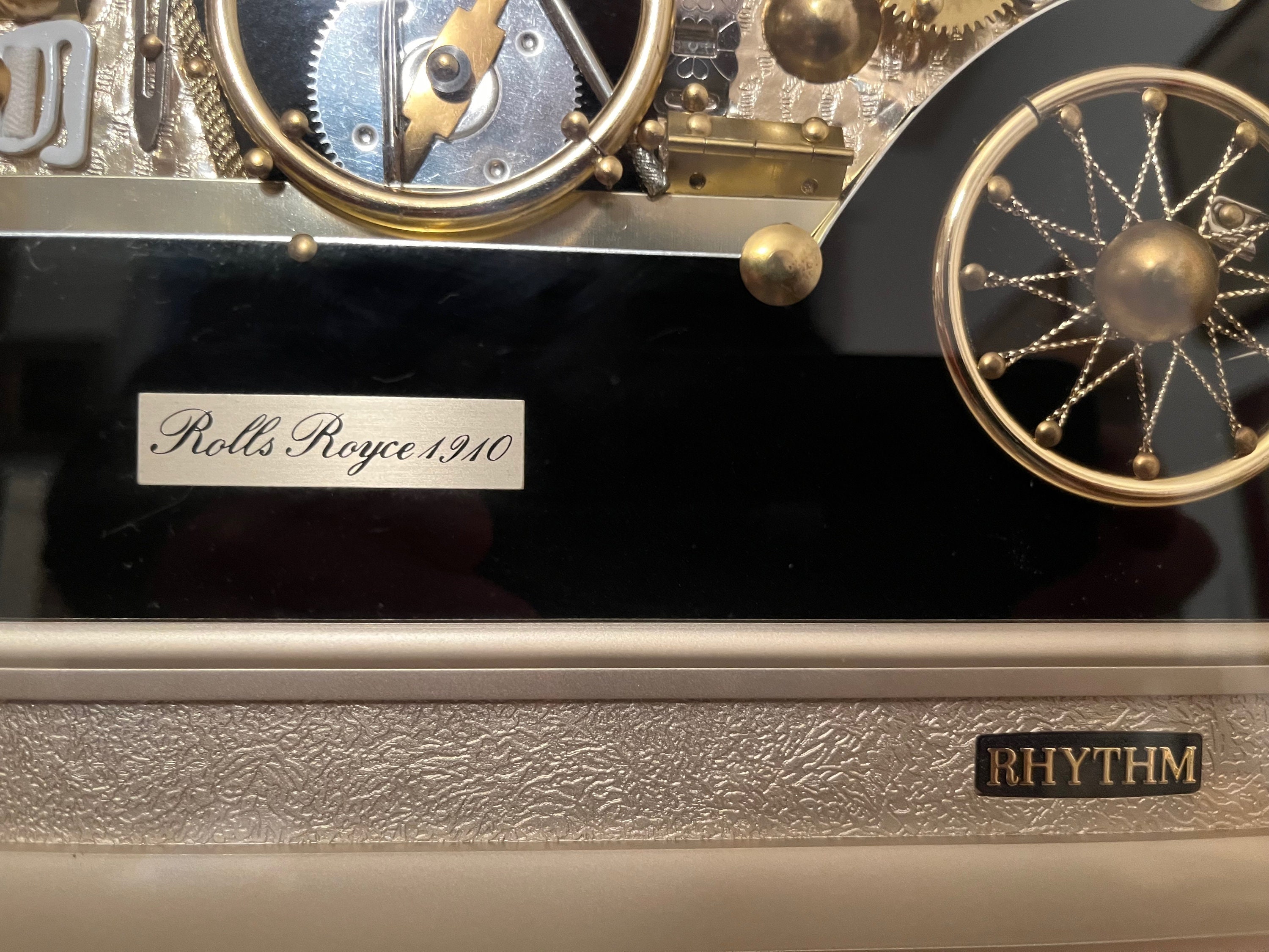 Rolls Royce 1910 Metal Model Topped With a Clock in a Mahogany