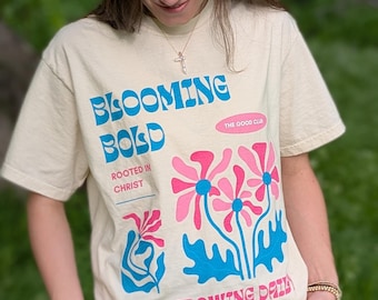 Camiseta cristiana Blooming Bold, camiseta extragrande de algodón para verano