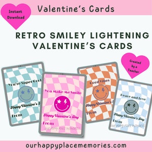 Smiley Gesichts aufhellende Valentinskarten, Retro Valentinstagskarten, Print at Home Valentines, Checker Smiley Karte für das Klassenzimmer