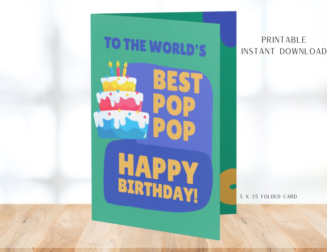 Pop Pop Birthday Card, Printable Happy Birthday Card, Instant Download ...