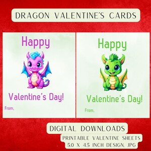 Tarjetas imprimibles del Día de San Valentín del Dragón para niños / San Valentín de la escuela y el aula / Etiqueta de regalo de regalo / Etiqueta de favor / Descarga digital instantánea