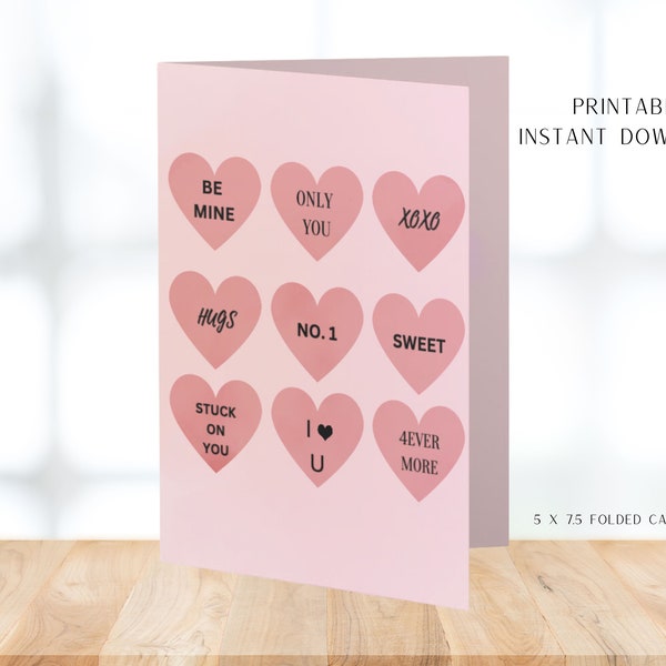 Printable Hearts Valentine's Day Cards | Adult Valentine's Cards | Valentine Card for Gift | Instant Digital Download | Teen Valentine Card