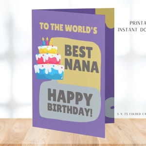 Tarjeta de cumpleaños de Nana, tarjeta de feliz cumpleaños imprimible, tarjeta de felicitación de descarga instantánea, la mejor Nana del mundo