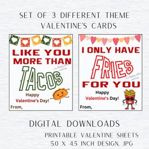 Printable Taco Valentine&#39;s Day Cards for Kids | School Valentines | Class Valentines | Favor Tag | Instant Digital Download