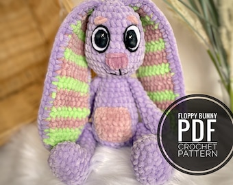 Floppy bunny PDF Crochet Pattern, Bluey floppy bunny, lilac bunny