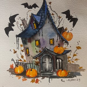 Fun Halloween house original watercolor