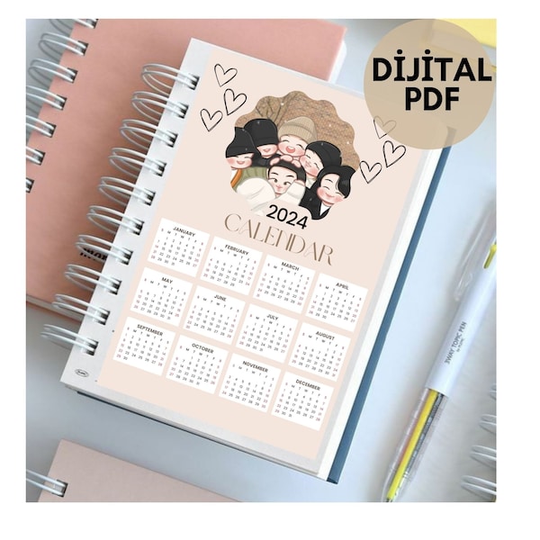 Bts dijital calendar, army, jungkook, 2024 calendar, 2024 bts calendar, jimin, suga, Jin, namjoon, hobi, taehyung, calendar digital