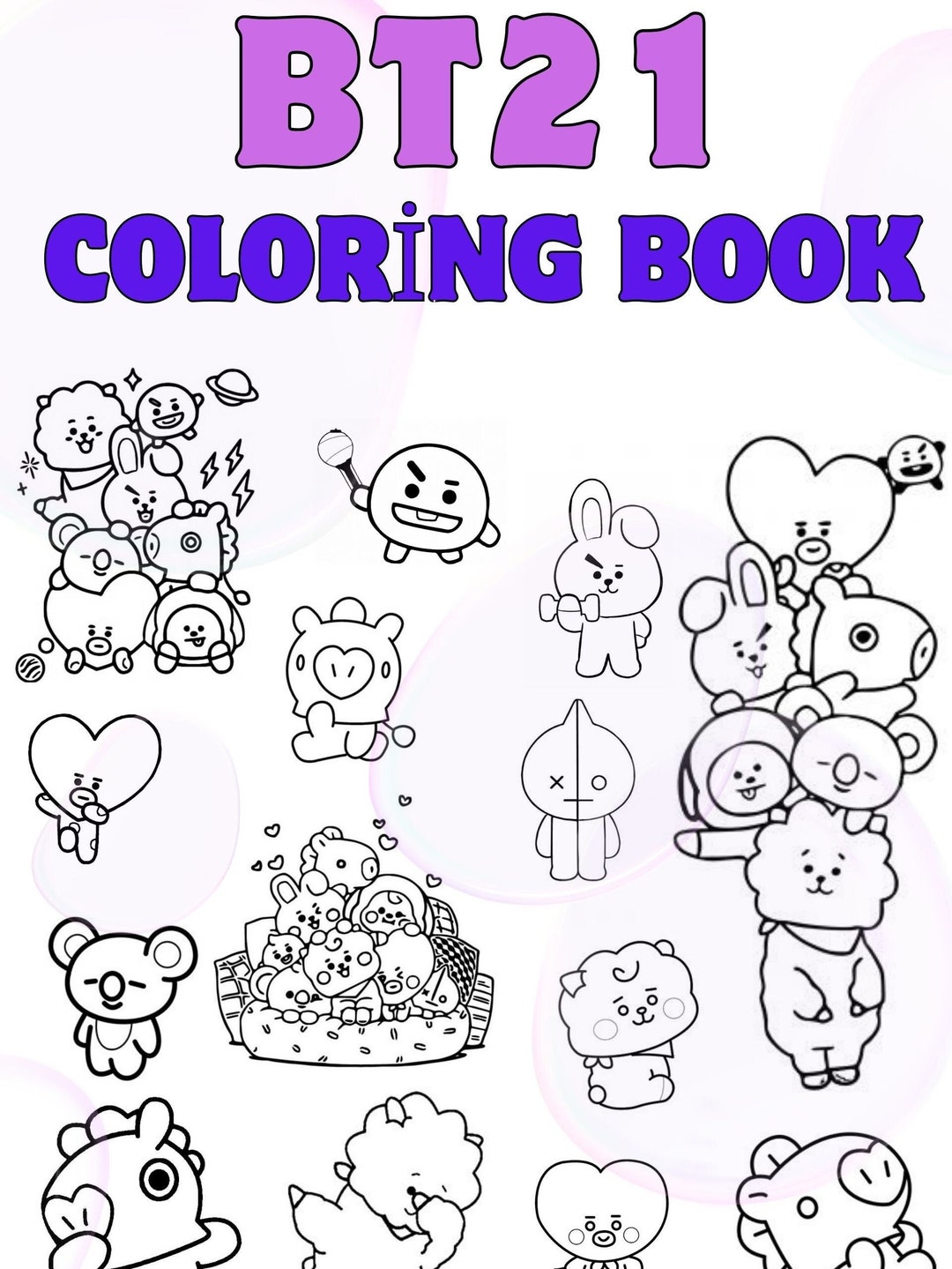 12 Coloring Pages,bts Coloring Book,bt21 Coloring Book,cartoon Digital ...